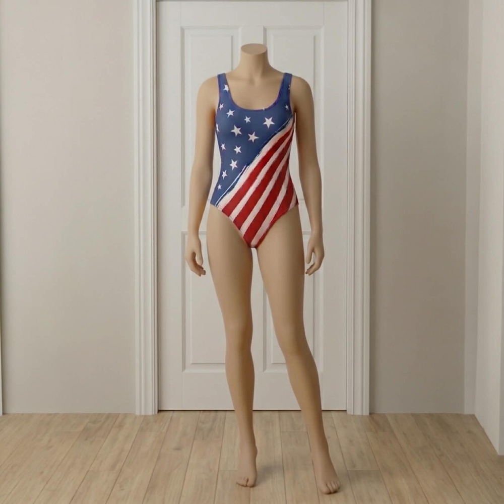 NEW Women's SMALL Patriotic American Flag One Piece USA Swimsuit